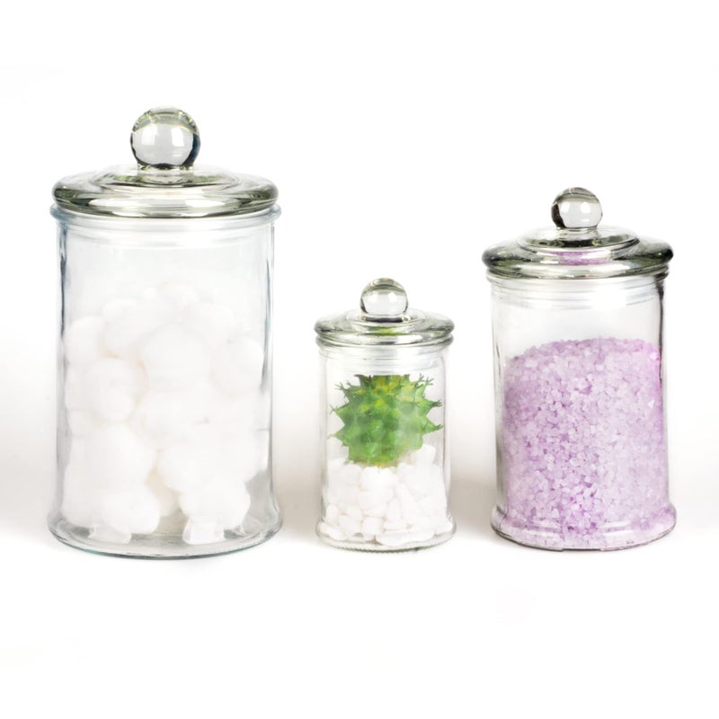 Easeen Mini Glass Apothecary Jars, Bathroom Storage Organizer Canisters for Cotton Swabs, Cotton Balls, Makeup Sponges, Bath Salts, Hair Ties, Makeup - Set of 3 - Image 5